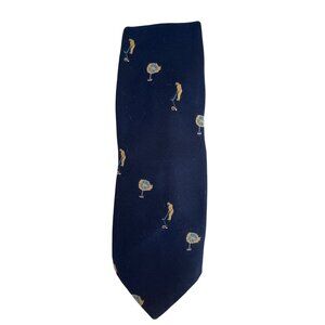 Vintage Millbrook Mens Shop Golf Motif Necktie Navy Yellow Blue Classic 3.75" Wi